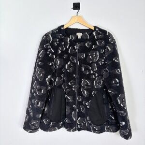 LOGO by Lori Goldstein Leopard Print Faux Fur Zip Up Jacket Women's Large